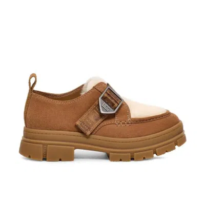Ugg 夏季女士休闲舒适搭扣粗跟皮毛拼接时尚单鞋 1134850 In Brown