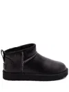 Ugg Classic Ultra Mini Leather Cozy Ankle Boots In Black  