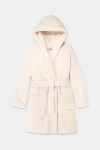Ugg Aarti Plush Fleece Hooded Robe In Cream, Women's At Urban Outfitters In White
