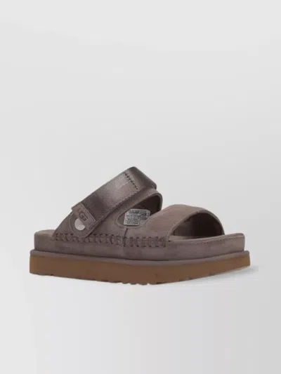 Ugg Adjustable Suede Sandal With Webbing In Brown