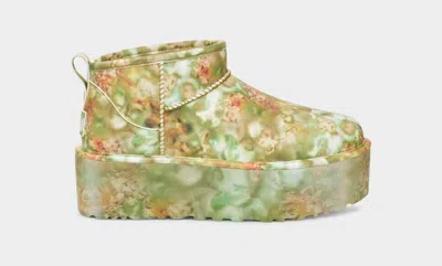Pre-owned Ugg All Gender  Cs Classic Mini​ Platform Green Flor Girl's Limited All Sizes In Green Floral