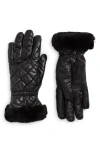 Ugg ® All Weather Genuine Shearling Trim Quilted Gloves In Black
