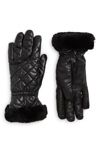 Ugg ® All Weather Genuine Shearling Trim Quilted Gloves In Black