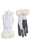 Ugg ® All Weather Genuine Shearling Trim Quilted Gloves In White