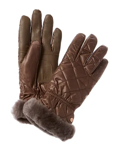 Ugg All Weather Quilted Leather-trim Gloves In Grey