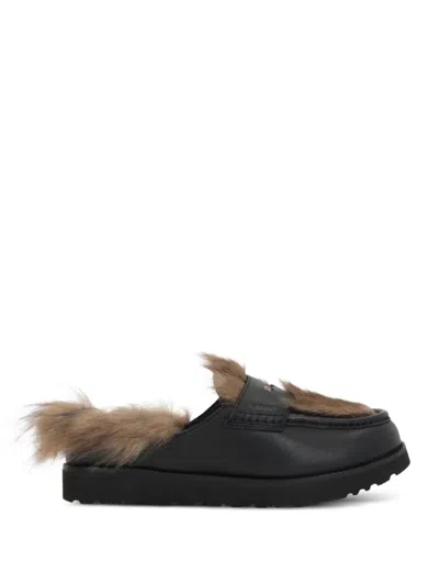 Ugg Womens Black Ambush Faux-fur And Leather Backless Loafers Eur 37 / 4 Uk