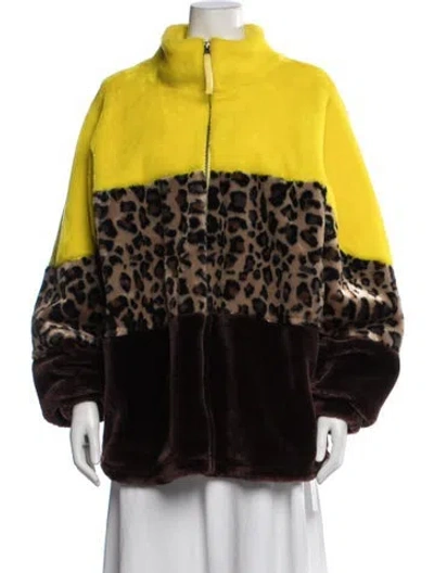 Pre-owned Ugg Animal Print Faux Fur Jacket In Yellow