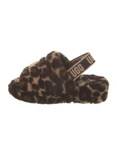 Pre-owned Ugg Animal Print Slides In Brown