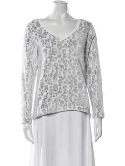 Pre-owned Ugg Animal Print V-neck Top In White