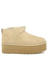Ugg Classic Ultra Mini Low Heels Ankle Boots In Beige Suede In Neutral
