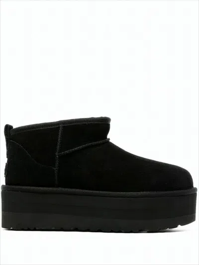 Ugg Black Leather Classic Ultra Mini Platform Ankle Boots