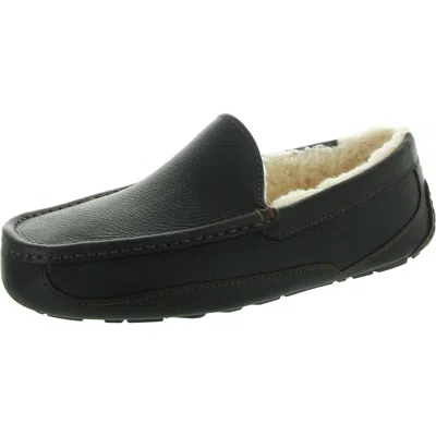 Ugg Ascot Mens Leather Lined Loafer Slippers In Black