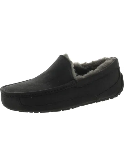 Ugg Ascot Mens Leather Slip On Loafer Slippers In Black