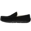 Ugg Ascot 1101110-blk Moccasin Mens Us 7 Black Suede Wool Slip On Slipper Dwa626 In Black