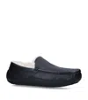 Ugg Ascot 1101110-blk Moccasin Mens Us 7 Black Suede Wool Slip On Slipper Dwa626 In Black