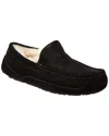 Ugg Ascot 1101110-blk Moccasin Mens Us 7 Black Suede Wool Slip On Slipper Dwa626 In Black