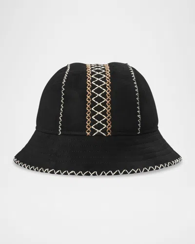 Ugg Atherson Embroidered Shearling Hat In Black