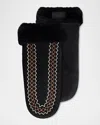 Ugg Antherson Embroidered Shearling Cuff Mittens In Black