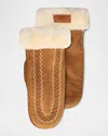 Ugg Atherson Embroidered Shearling Mittens In Chestnut