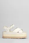 UGG AUBREY ANKLE STRAP WEDGES IN BEIGE LEATHER