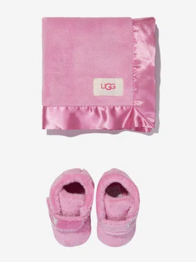 Ugg Baby Girls Bixbee Booties And Blanket Gift Set Eu 20.5 Uk 4 Us 4 - 5 Pink