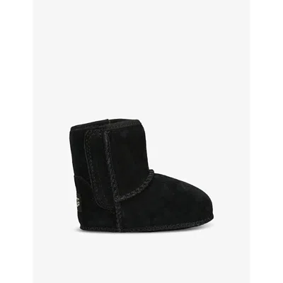 Ugg Kids' Black Baby I Baby Classic Ultra Mini Logo-patch Suede And Shearling Crib Boot