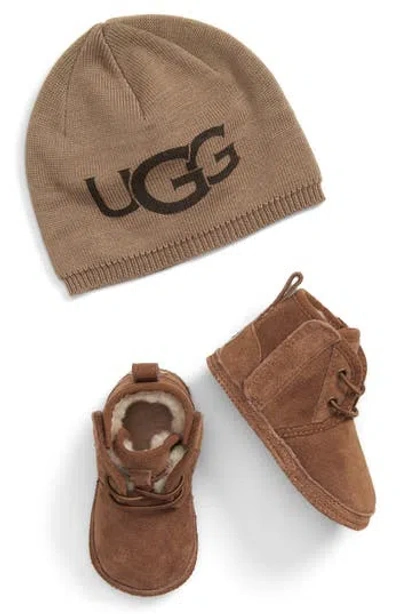 Ugg ® Baby Neumel Boot & Beanie Set In Brown
