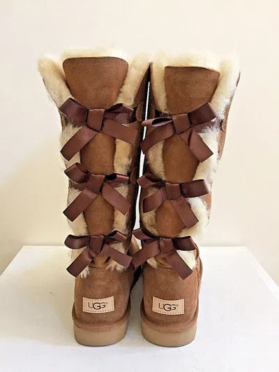 Pre-owned Ugg Bailey Bow Ii Tall Triplet Chestnut Water Resistant Usa 9 / Eu 40 / Uk 7.5 In Brown