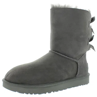 Ugg Bailey Bow Ii Womens Suede Shearling Winter Boots In Gray