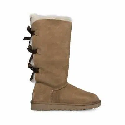 Pre-owned Ugg Bailey Bow Tall Ii Chestnut W-1016434-che Women's In Multicolor