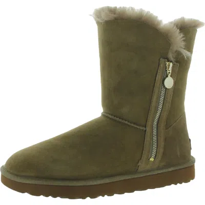 Ugg Bailey Zip Short Womens Suede Shearling Winter Boots In Brown