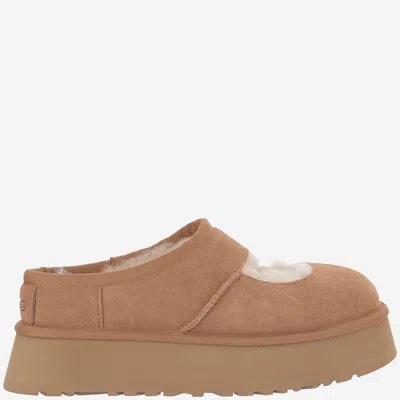 Ugg Mary Jane Platform Slippers With Sheepskin Lining And Plush Insole In Brown