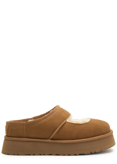 Ugg Suede Platform Sandals With Shearling Lining In Brown