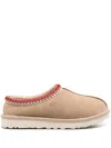 Ugg Tasman Wool-blend Fleece-lined Embroidered Suede Slippers In Beige
