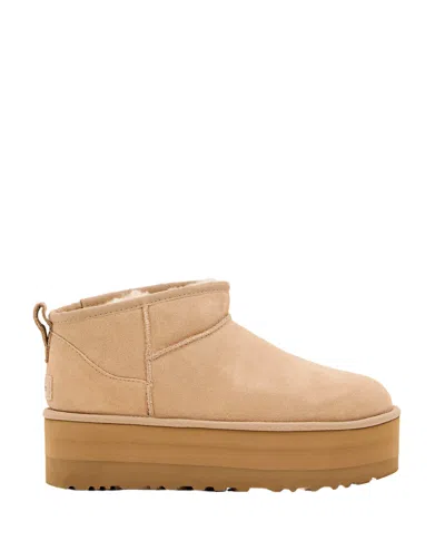 Ugg Beige W Classic Ultra Mini Platform Suede Boots In Brown