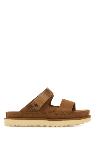 Ugg Biscuit Suede Goldenstar Slippers In Brown