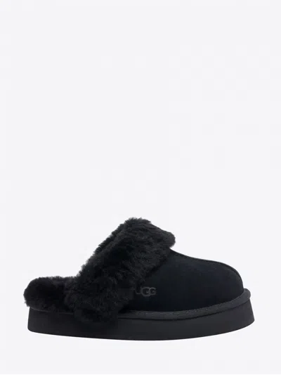 Ugg Disquette Suede And Wool Sabots In Black