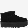 Ugg Classic Ultra Mini Platform Womens Suede Sherpa Ankle Boots In Black