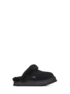 Ugg Disquette Mini Suede Slipper With Sheepskin Collar In Black