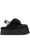Ugg Black Leather Clog With Faux Fur And Elastic Back  In Black
