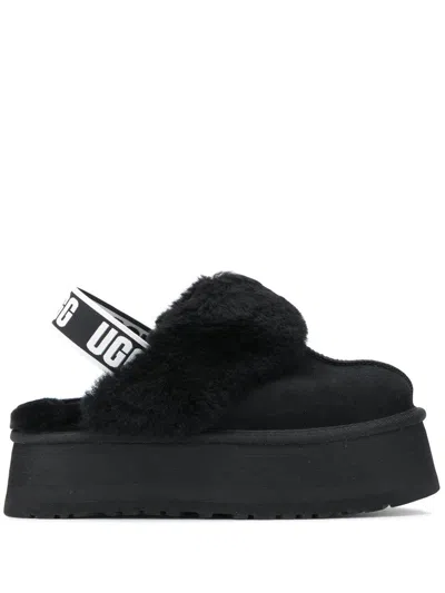 UGG BLACK LEATHER CLOG WITH FAUX FUR AND ELASTIC BACK UGG