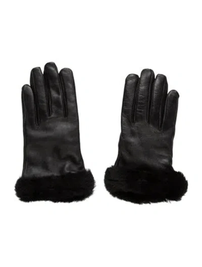 Pre-owned Ugg Black Leather Gloves W. Fur Trim, W. Tags