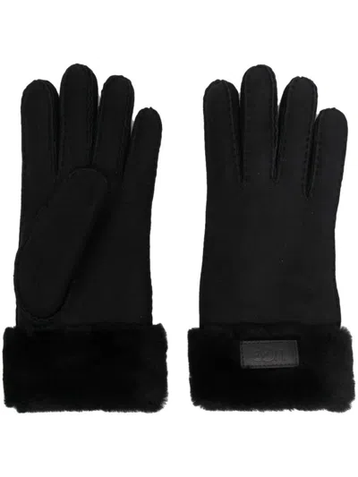 UGG BLACK SHEARLING GLOVES WITH TURN-UP BRIM