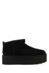 UGG BLACK SUEDE CLASSIC ULTRA MINI PLATFORM ANKLE BOOTS