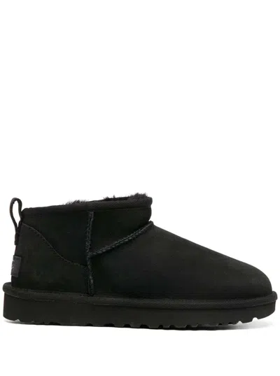 Ugg Black Ultra Mini Boots In Suede Woman In Nero