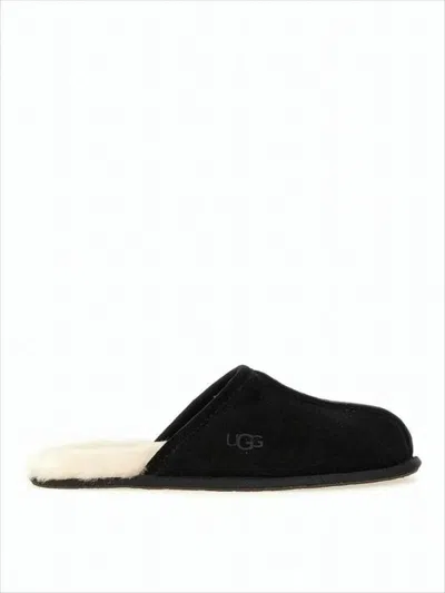 UGG BLACK WOOL SLIP-ON SLIPPERS WITH CREAM LINING
