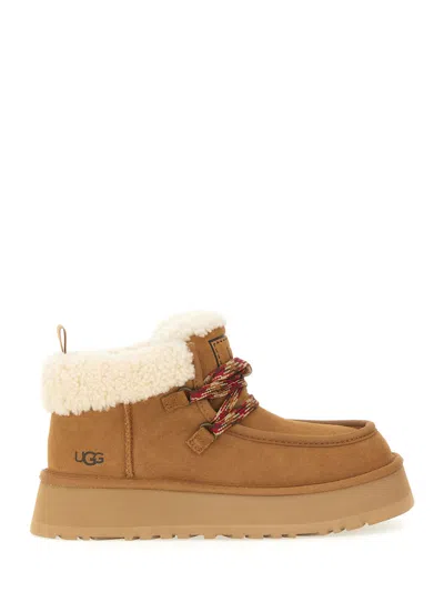 Ugg Funkarra Suede Shearling Lace-up Booties In Beige