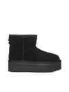 Ugg Classic Mini Platform Black Ankle Boots With Platform In Suede Woman In Black