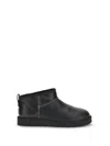Ugg Classic Ultra Mini Leather Ankle Boots With Plush Lining In Black