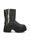 Ugg Fur-trimmed Black Leather Platform Boots With Block Heel In Black